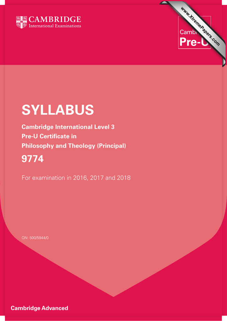 SYLLABUS 9774 Cambridge International Level 3 Pre U Certificate In