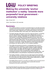 POLICY BRIEFING Making the university 'anchor institution' a reality: towards more