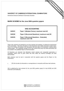 MARK SCHEME for the June 2004 question papers  0452 ACCOUNTING www.XtremePapers.com