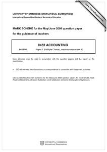 0452 ACCOUNTING  MARK SCHEME for the May/June 2009 question paper