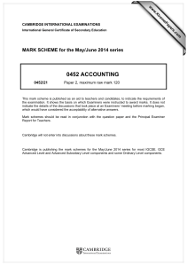 0452 ACCOUNTING  MARK SCHEME for the May/June 2014 series