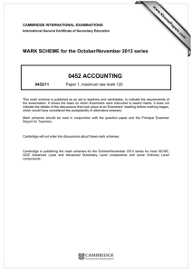 0452 ACCOUNTING  MARK SCHEME for the October/November 2013 series