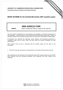 0600 AGRICULTURE  MARK SCHEME for the October/November 2007 question paper