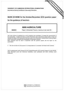 0600 AGRICULTURE  MARK SCHEME for the October/November 2010 question paper