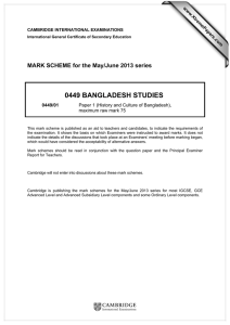 0449 BANGLADESH STUDIES  MARK SCHEME for the May/June 2013 series