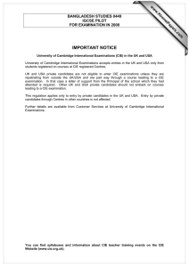 IMPORTANT NOTICE www.XtremePapers.com BANGLADESH STUDIES 0449 IGCSE PILOT