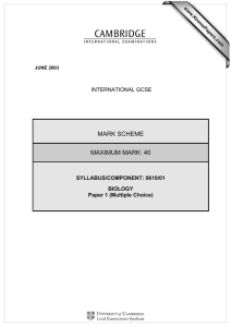 MARK SCHEME MAXIMUM MARK: 40 INTERNATIONAL GCSE SYLLABUS/COMPONENT: 0610/01