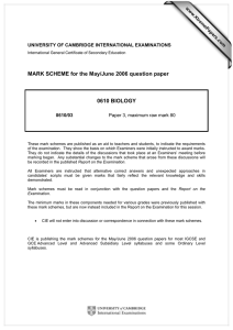 MARK SCHEME for the May/June 2006 question paper  0610 BIOLOGY www.XtremePapers.com