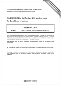 0610 BIOLOGY  MARK SCHEME for the May/June 2012 question paper