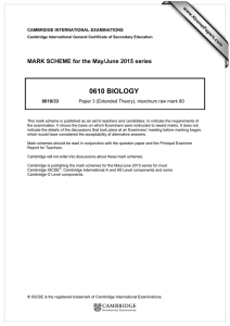 0610 BIOLOGY  MARK SCHEME for the May/June 2015 series