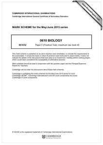 0610 BIOLOGY  MARK SCHEME for the May/June 2015 series