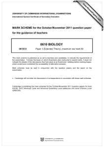 0610 BIOLOGY  MARK SCHEME for the October/November 2011 question paper