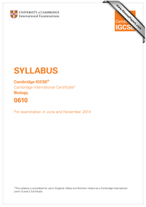 SYLLABUS 0610 Cambridge IGCSE Biology