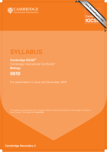 SYLLABUS 0610 Cambridge IGCSE Biology