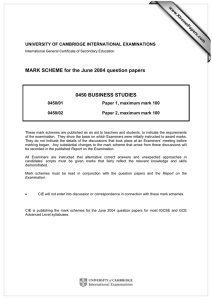 MARK SCHEME for the June 2004 question papers  0450 BUSINESS STUDIES www.XtremePapers.com
