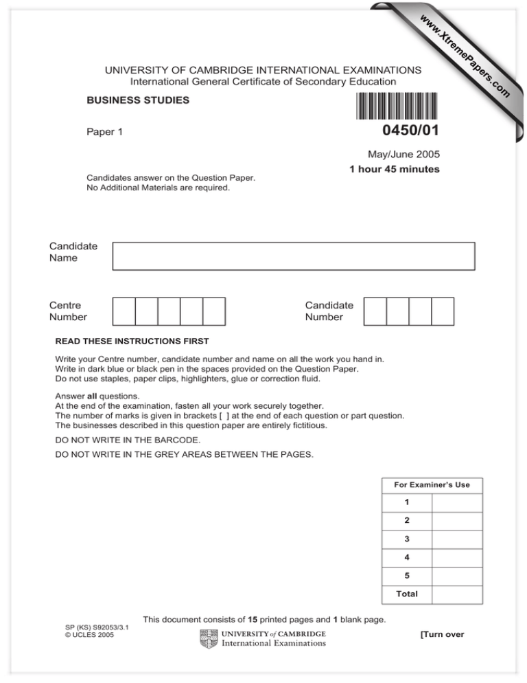 UNIVERSITY OF CAMBRIDGE INTERNATIONAL EXAMINATIONS International 