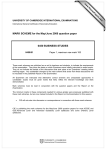 MARK SCHEME for the May/June 2006 question paper  0450 BUSINESS STUDIES www.XtremePapers.com