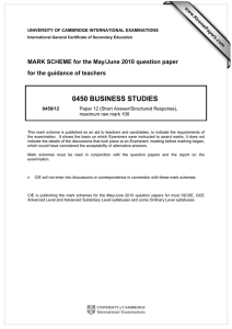 0450 BUSINESS STUDIES  MARK SCHEME for the May/June 2010 question paper