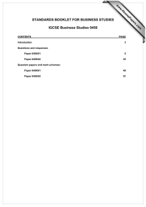 STANDARDS BOOKLET FOR BUSINESS STUDIES  IGCSE Business Studies 0450 www.XtremePapers.com