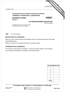0450/1 BUSINESS STUDIES PAPER 1 www.XtremePapers.com