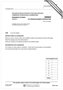 0450/2 BUSINESS STUDIES PAPER 2 www.XtremePapers.com