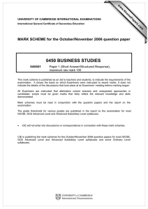 0450 BUSINESS STUDIES  MARK SCHEME for the October/November 2006 question paper