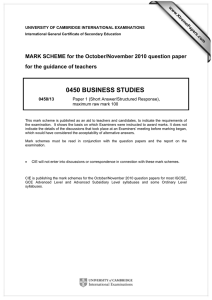 0450 BUSINESS STUDIES  MARK SCHEME for the October/November 2010 question paper