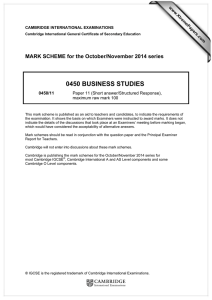 0450 BUSINESS STUDIES  MARK SCHEME for the October/November 2014 series