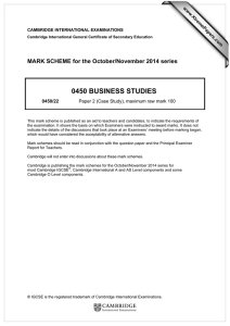 0450 BUSINESS STUDIES  MARK SCHEME for the October/November 2014 series