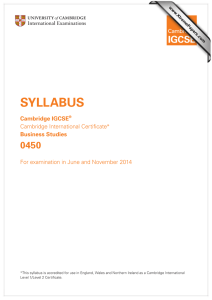 SYLLABUS 0450 Cambridge IGCSE Business Studies