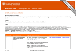 Scheme of work – Cambridge IGCSE Chemistry (0620)