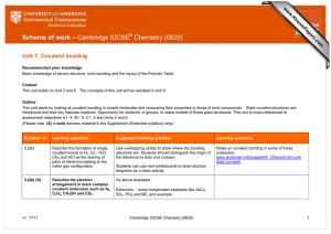 Scheme of work – Cambridge IGCSE Chemistry (0620) Unit 7: Covalent bonding
