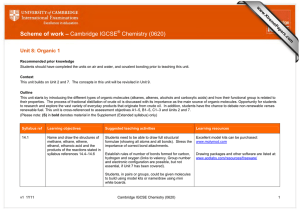 Scheme of work – Cambridge IGCSE Chemistry (0620) Unit 8: Organic 1