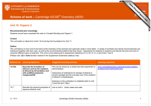 Scheme of work – Cambridge IGCSE Chemistry (0620) Unit 10: Organic 2