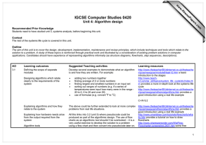 IGCSE Computer Studies 0420 Unit 4: Algorithm design  Recommended Prior Knowledge