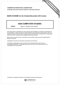 0420 COMPUTER STUDIES  MARK SCHEME for the October/November 2014 series