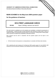 0514 FIRST LANGUAGE CZECH  for the guidance of teachers