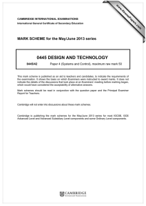 0445 DESIGN AND TECHNOLOGY  MARK SCHEME for the May/June 2013 series