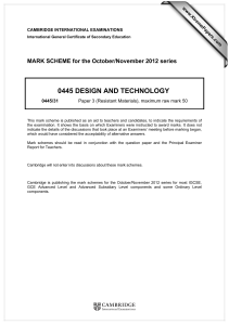 0445 DESIGN AND TECHNOLOGY  MARK SCHEME for the October/November 2012 series