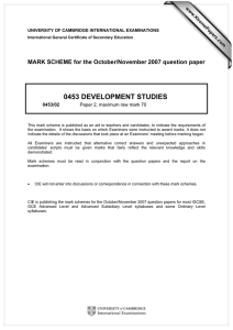 0453 DEVELOPMENT STUDIES  MARK SCHEME for the October/November 2007 question paper