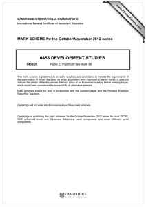 0453 DEVELOPMENT STUDIES  MARK SCHEME for the October/November 2012 series