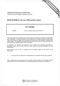 MARK SCHEME for the June 2005 question papers  0411 DRAMA www.XtremePapers.com