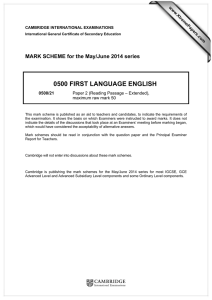 0500 FIRST LANGUAGE ENGLISH  MARK SCHEME for the May/June 2014 series