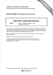 0500 FIRST LANGUAGE ENGLISH  MARK SCHEME for the May/June 2015 series