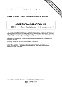 0500 FIRST LANGUAGE ENGLISH  MARK SCHEME for the October/November 2014 series