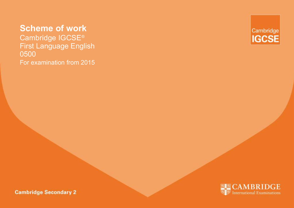 Scheme Of Work Cambridge IGCSE First Language English