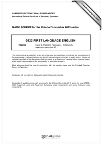 0522 FIRST LANGUAGE ENGLISH  MARK SCHEME for the October/November 2013 series