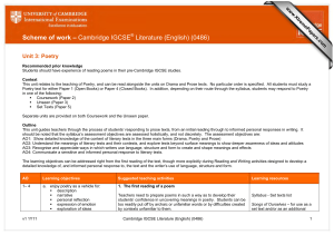 Scheme of work – Cambridge IGCSE Literature (English) (0486) Unit 3: Poetry