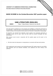 0486 LITERATURE (ENGLISH)  MARK SCHEME for the October/November 2007 question paper