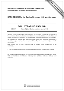 0486 LITERATURE (ENGLISH)  MARK SCHEME for the October/November 2008 question paper